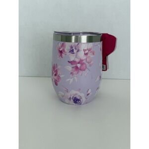 Hi Peach Layne Stainless Steel 12 oz Wine Tumbler w Nail File-Purple Floral